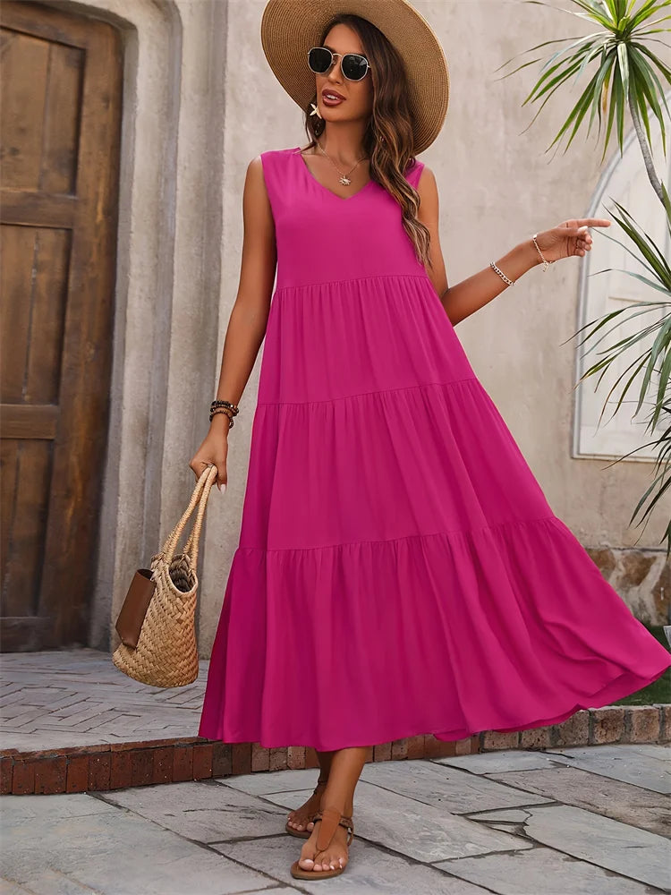 SAIDE™ | S88 DRESS - SUMMER CASUAL V-NECK LOOSE ELEGANT RUFFLES MAXI DRESS