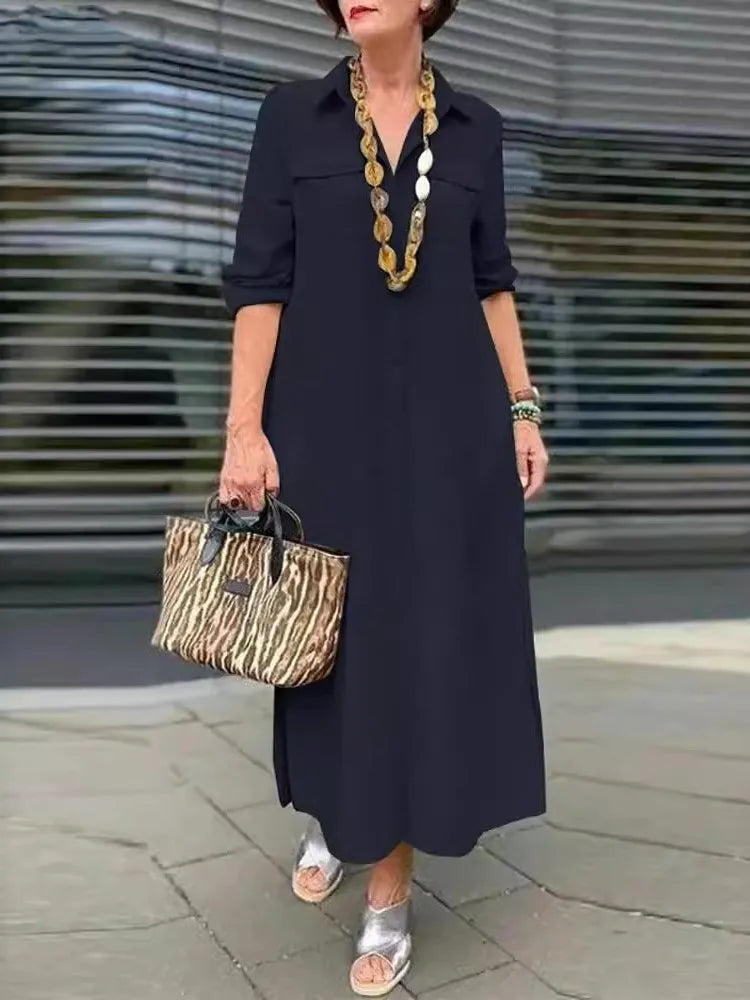 SAIDE™ | S109 DRESS - ELEGANT BUTTON UP LONG SLEEVE CASUAL DRESS