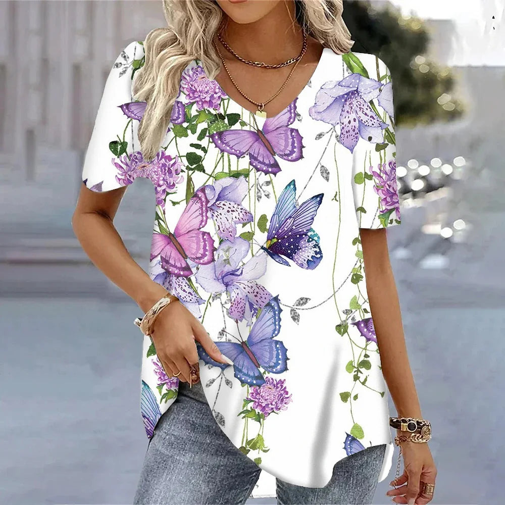 SAIDE™ | S130 TEE - 3D BUTTERFLY PRINT V-NECK T-SHIRT