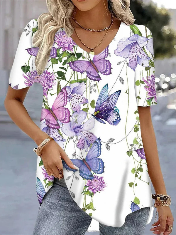 SAIDE™ | S130 TEE - 3D BUTTERFLY PRINT V-NECK T-SHIRT