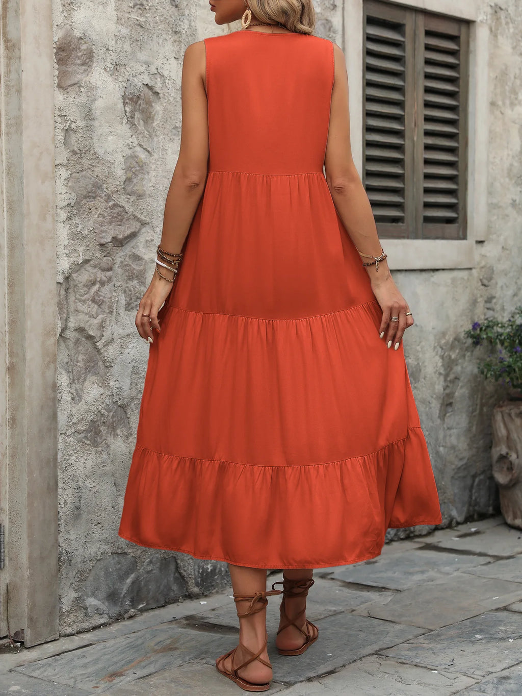 SAIDE™ | S87 DRESS - FASHION SLEEVELESS V-NECK SOLID MIDI DRESS