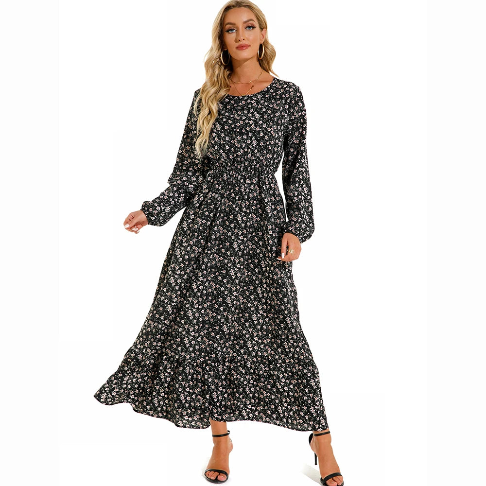 SAIDE™ | S64 DRESS - BOHEMIAN FLORAL PRINT LONG SLEEVE MAXI DRESS