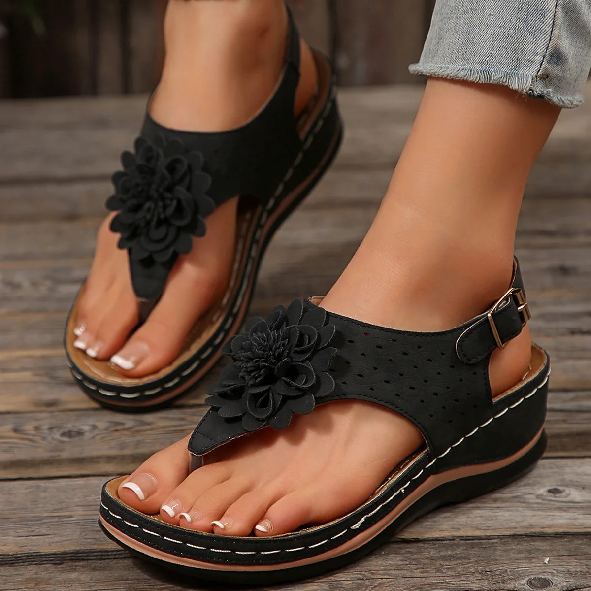 SAIDE™ | S46 SANDALS - SUMMER FLOWER DECORATION WEDGE SANDALS