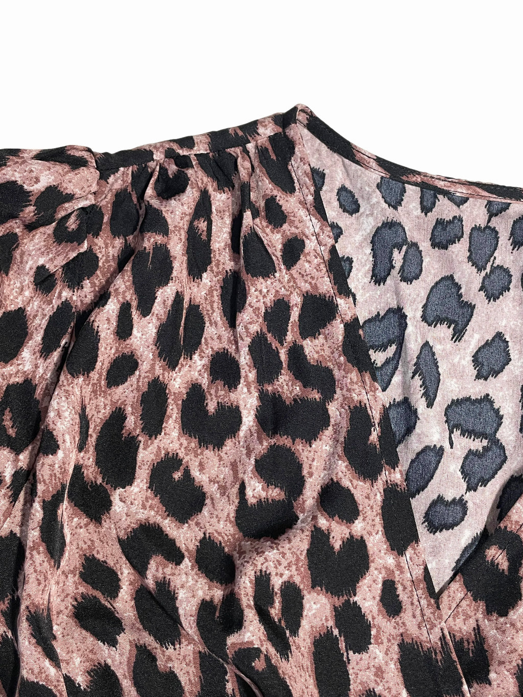SAIDE™ | S77 DRESS - LEOPARD PRINT V-NECK BUBBLE SLEEVE FITTED DRESS