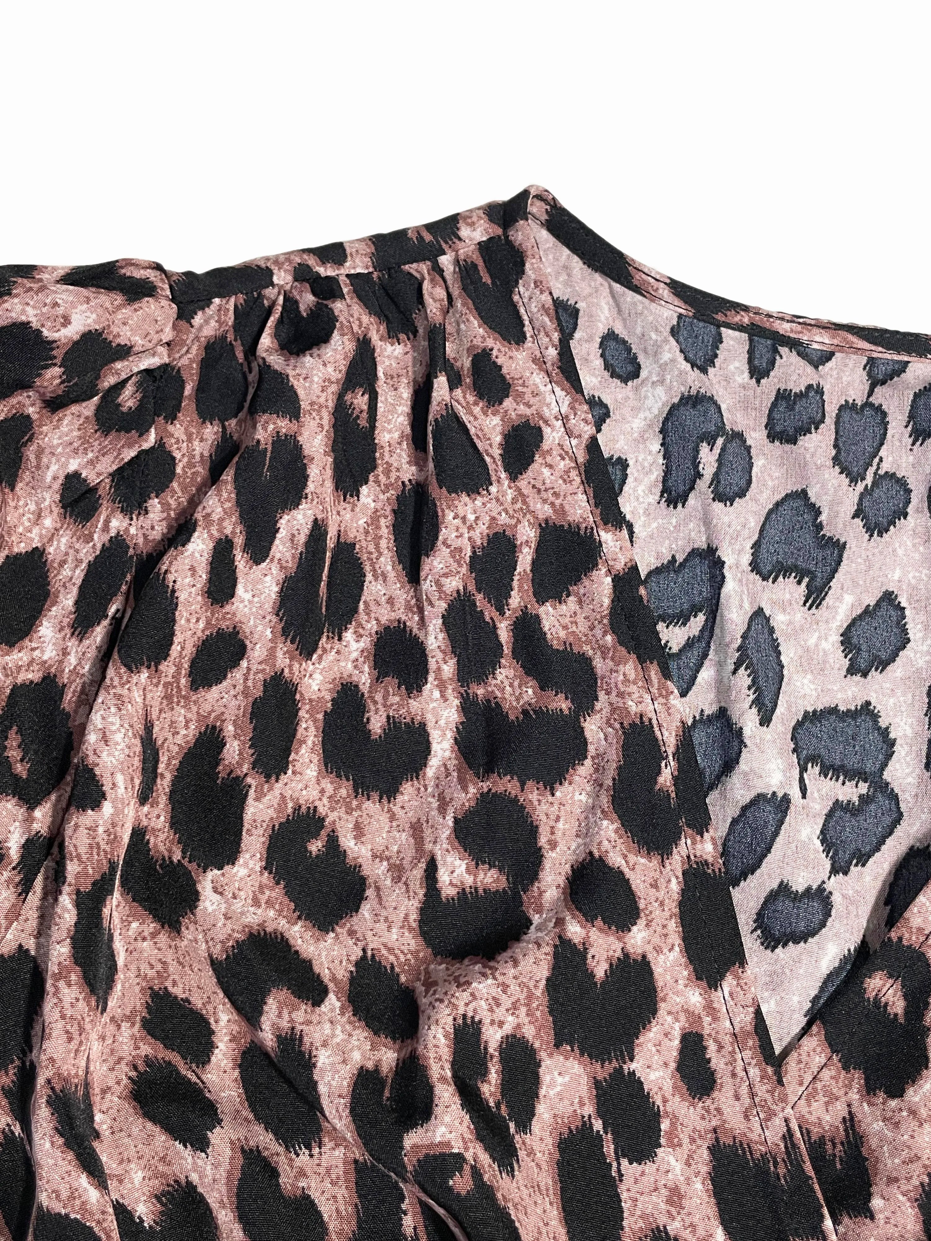 SAIDE™ | S77 DRESS - LEOPARD PRINT V-NECK BUBBLE SLEEVE FITTED DRESS