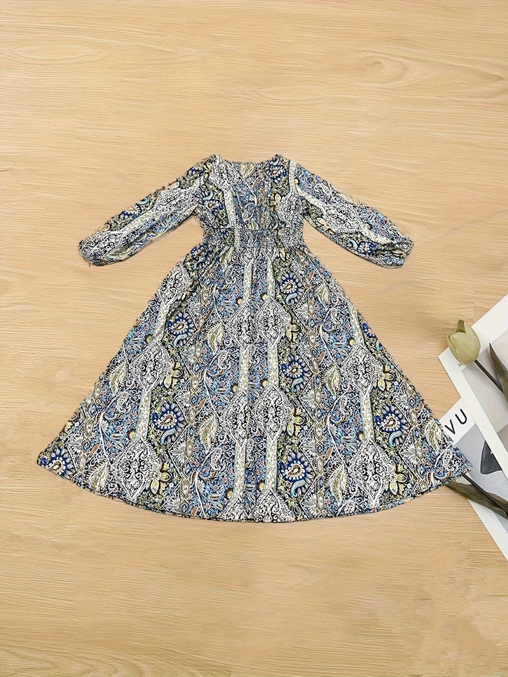 SAIDE™ | S66 DRESS - PLUS SIZE BOHEMIAN V-NECK LONG SLEEVE MAXI DRESS