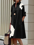 SAIDE™ | S148 DRESS - ABSTRACT PRINT LONG SLEEVE SHIRT DRESS