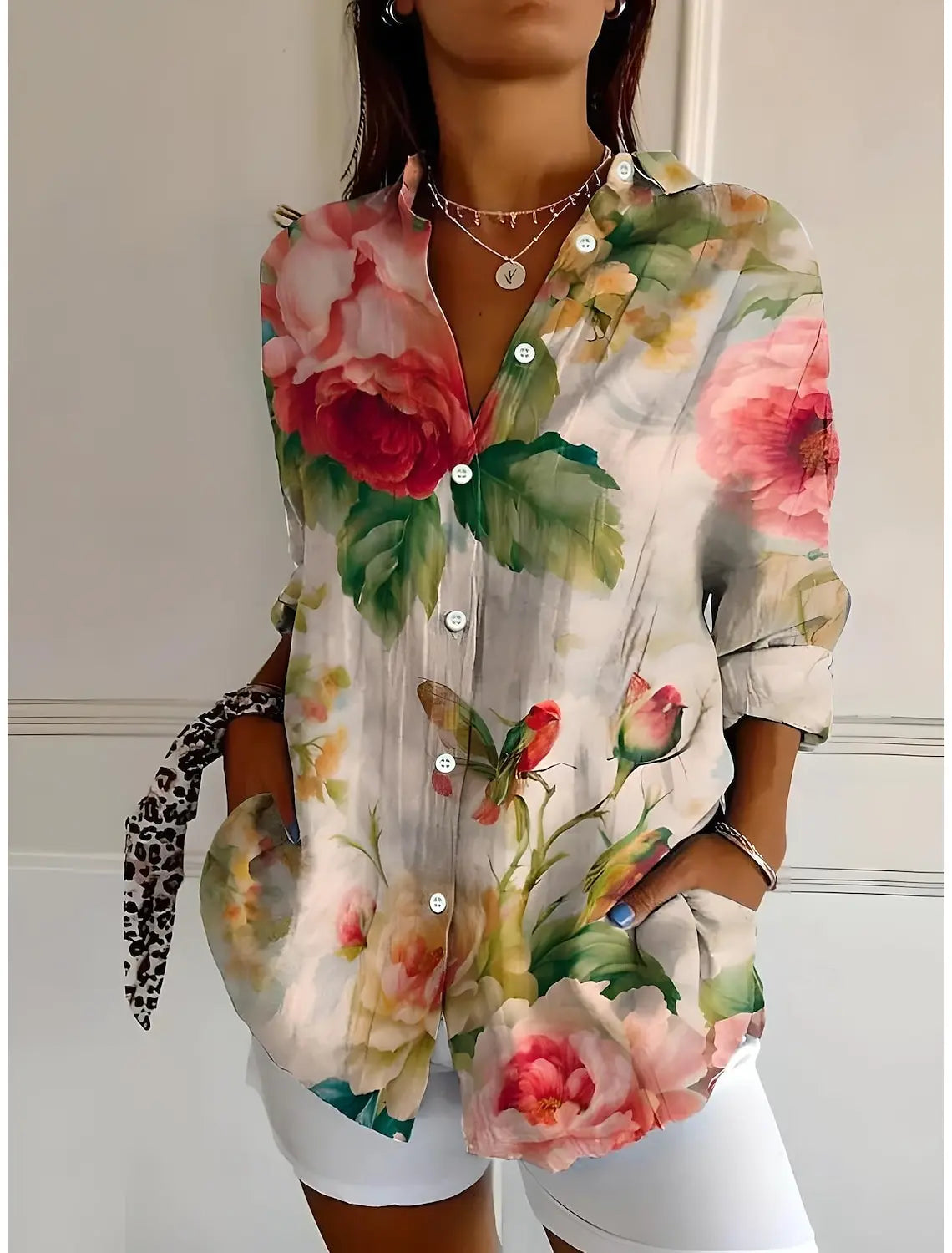 SAIDE™ | S163 SHIRT - FLORAL PRINT BUTTON-UP BLOUSE