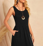 SAIDE™ | S34 DRESS - SLEEVELESS SOLID COLOR POCKET MIDI DRESS