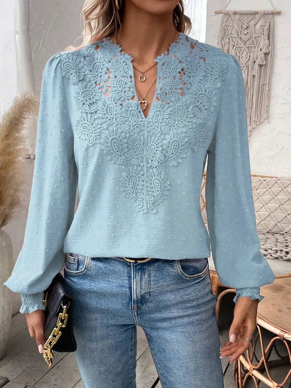 SAIDE™ | S82 SWEATER - FALL TRENDY SEXY LACE V-NECK PUFF SLEEVE PULLOVER TOP