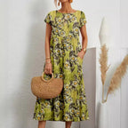 SAIDE™ | S40 DRESS - COTTON LINEN SHORT SLEEVE MAXI DRESS