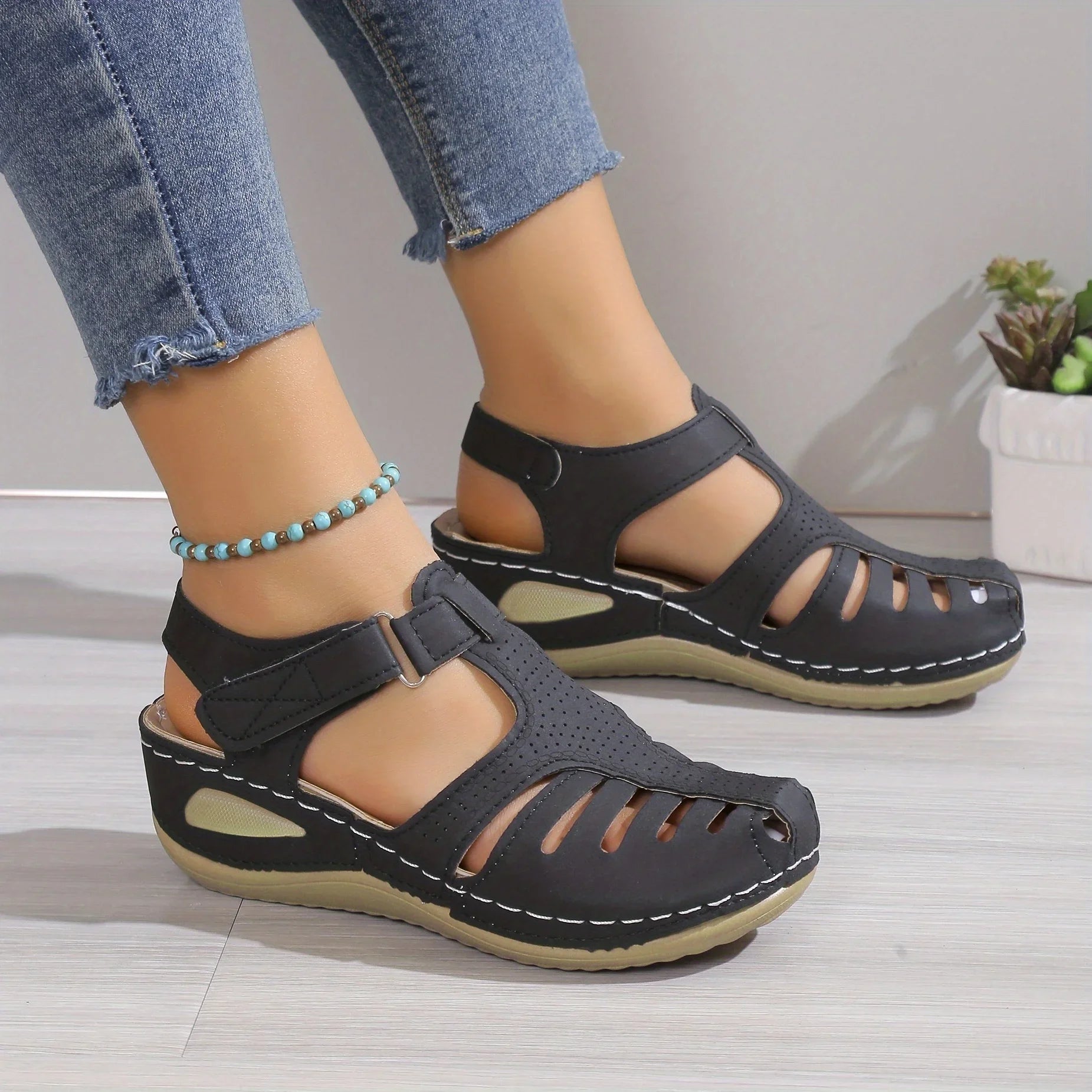 SAIDE™ | S33 SANDALS - STRAPPY BACK BUCKLE WEDGE SANDALS