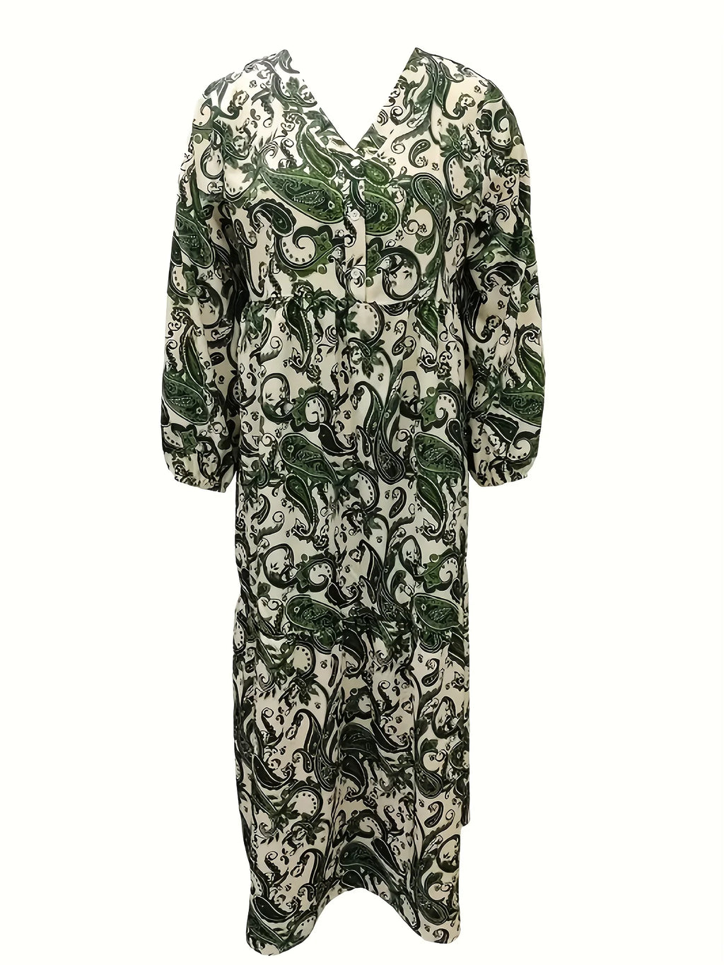 SAIDE™ | S117 DRESS - PLUS SIZE PAISLEY PRINT V-NECK MAXI DRESS