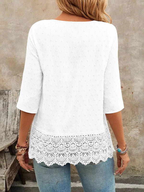 SAIDE™ | S52 TOP - EMBROIDERED HOLLOW OUT TRIM SHORT SLEEVE T-SHIRT