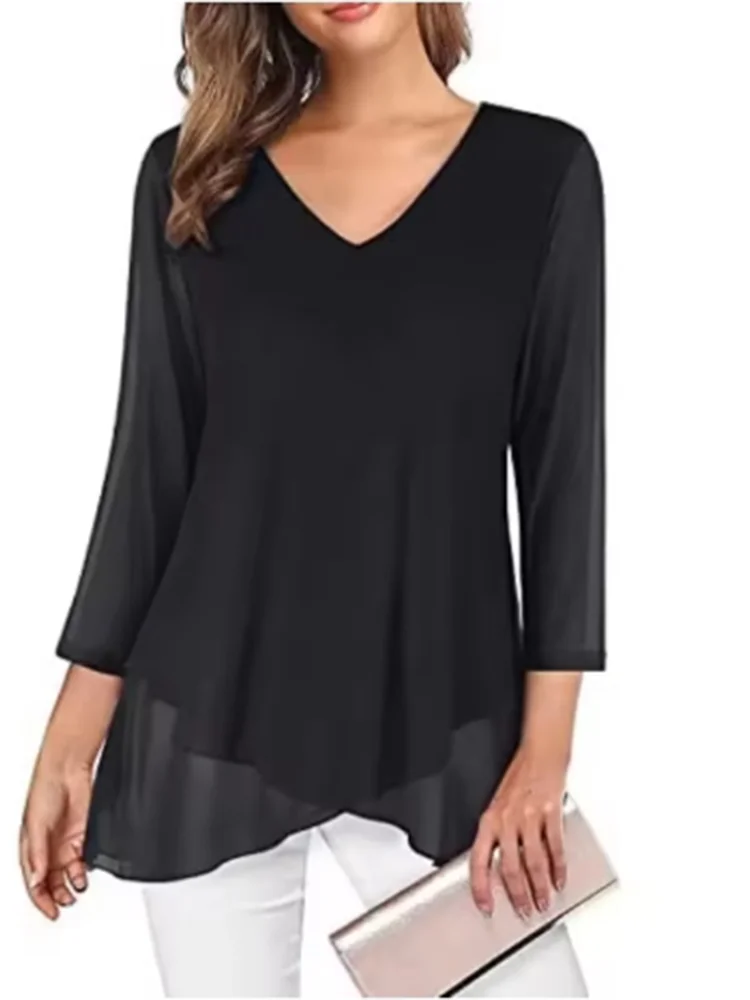 SAIDE™ | S127 TOP - PRINTED V-NECK PLEATED CASUAL TOP