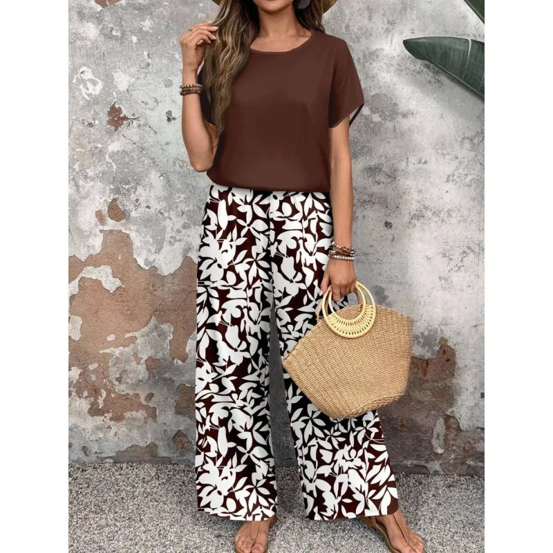 SAIDE™ | S37 TWO PIECE SET - CASUAL PRINT KNITTED TOP AND PANTS SET