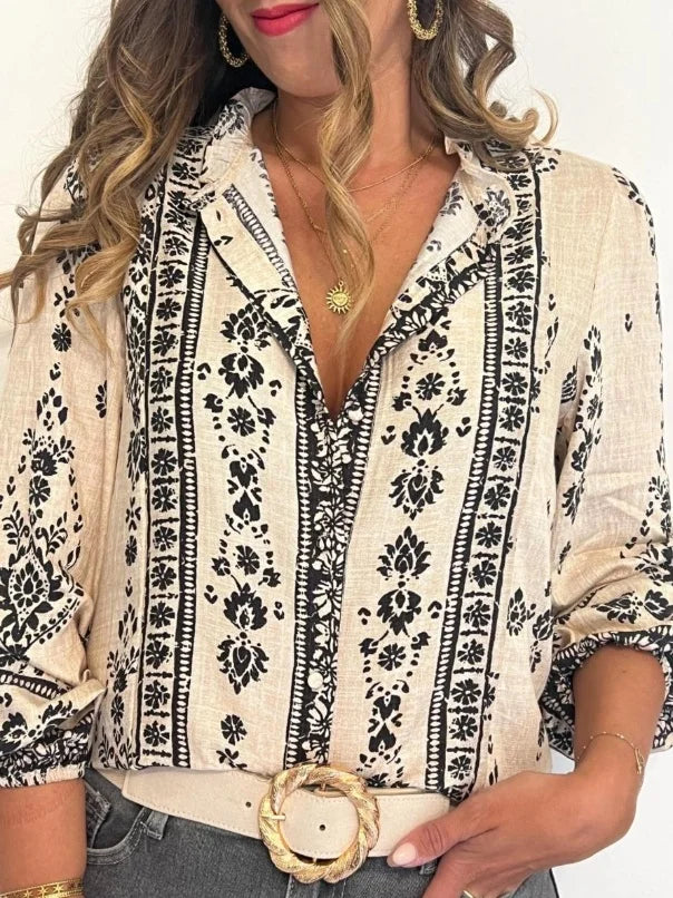 SAIDE™ | S202 TOP - PLUS SIZE FRENCH FLORAL LONG SLEEVE BLOUSE