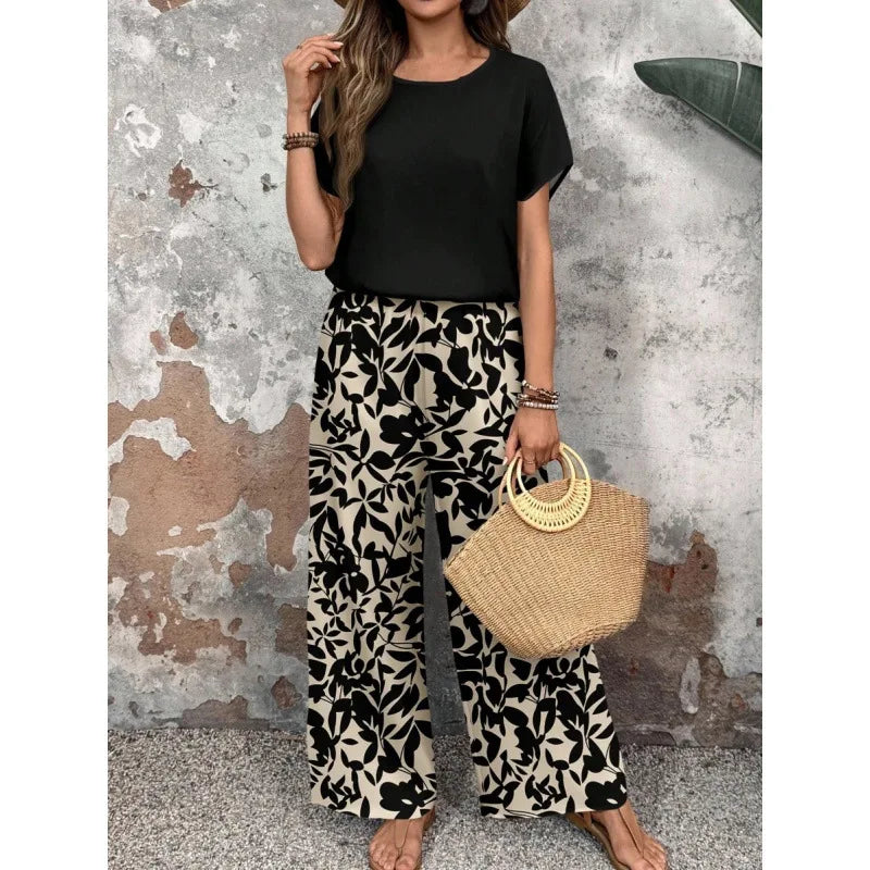 SAIDE™ | S37 TWO PIECE SET - CASUAL PRINT KNITTED TOP AND PANTS SET