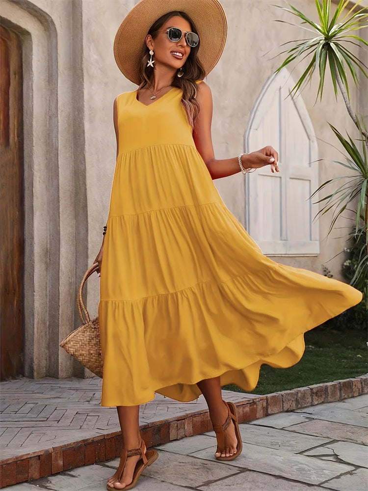 SAIDE™ | S88 DRESS - SUMMER CASUAL V-NECK LOOSE ELEGANT RUFFLES MAXI DRESS