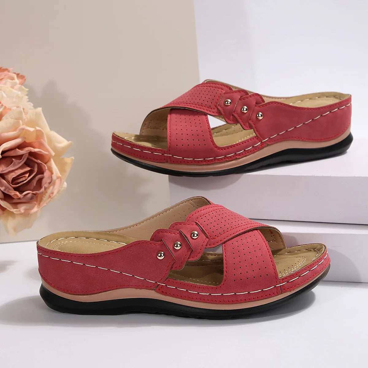 SAIDE™ | S31 SANDALS - VINTAGE PEEP TOE STRAPPY WEDGE SANDALS