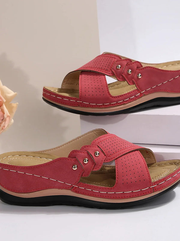 SAIDE™ | S31 SANDALS - VINTAGE PEEP TOE STRAPPY WEDGE SANDALS