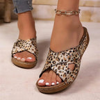 SAIDE™ | S11 SANDALS - LEOPARD PRINT WEDGE SANDALS