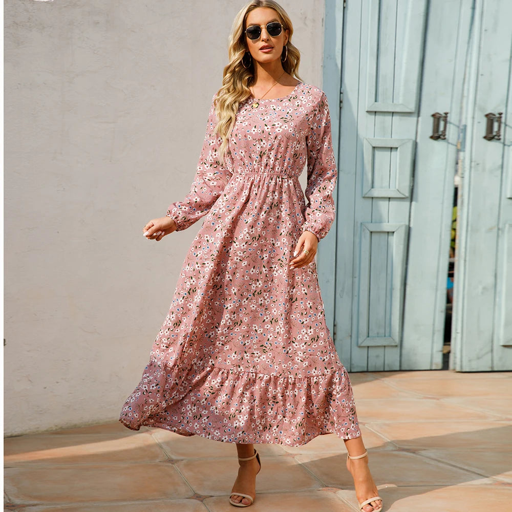 SAIDE™ | S64 DRESS - BOHEMIAN FLORAL PRINT LONG SLEEVE MAXI DRESS