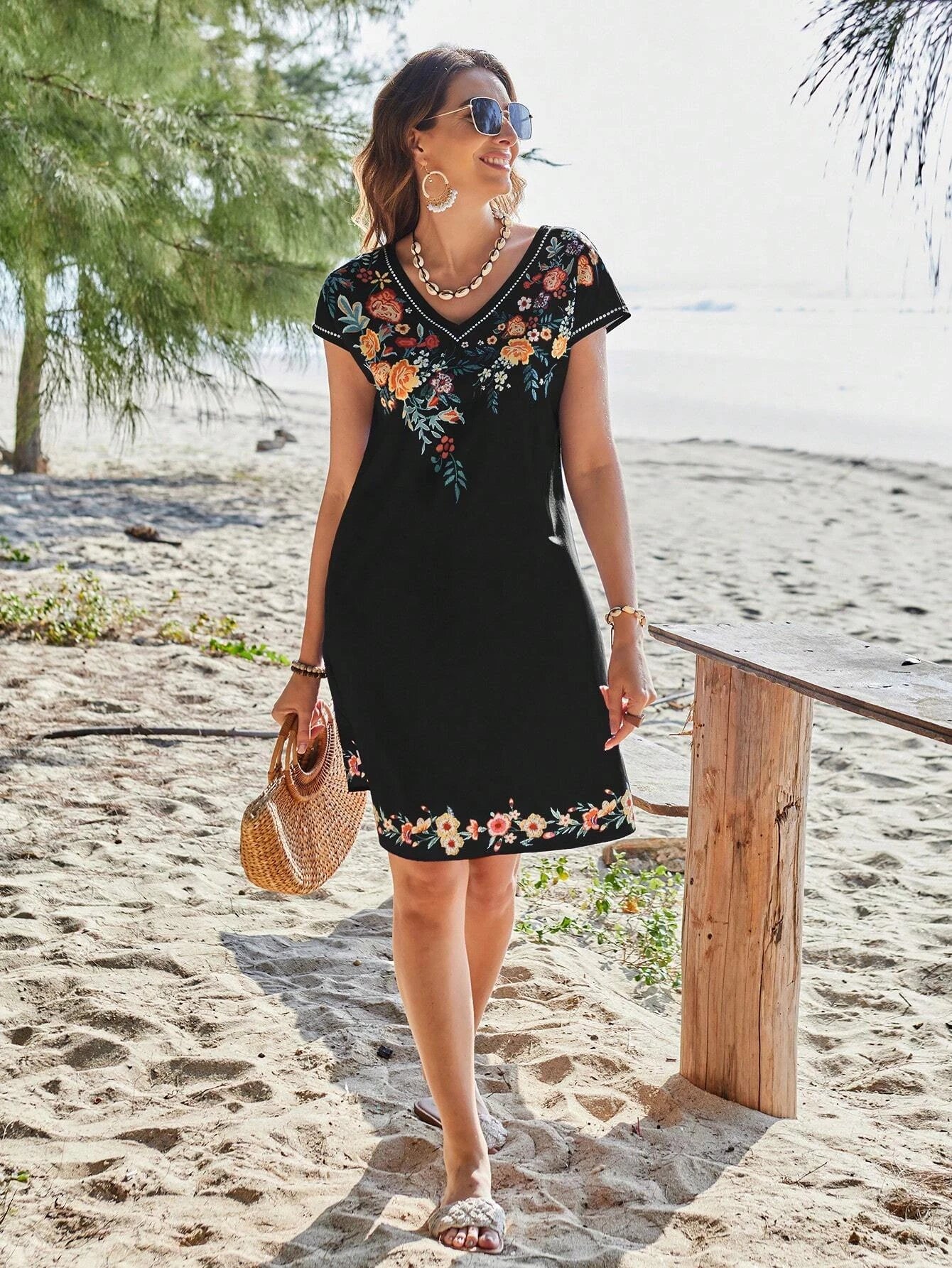 SAIDE™ | S98 DRESS - SUMMER VACATION V-NECK FLORAL PRINT SHORT SLEEVE CASUAL DRESS