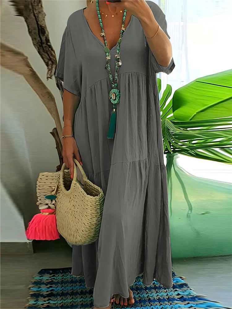SAIDE™ | S129 DRESS - V-NECK A-LINE ANKLE-LENGTH DRESS
