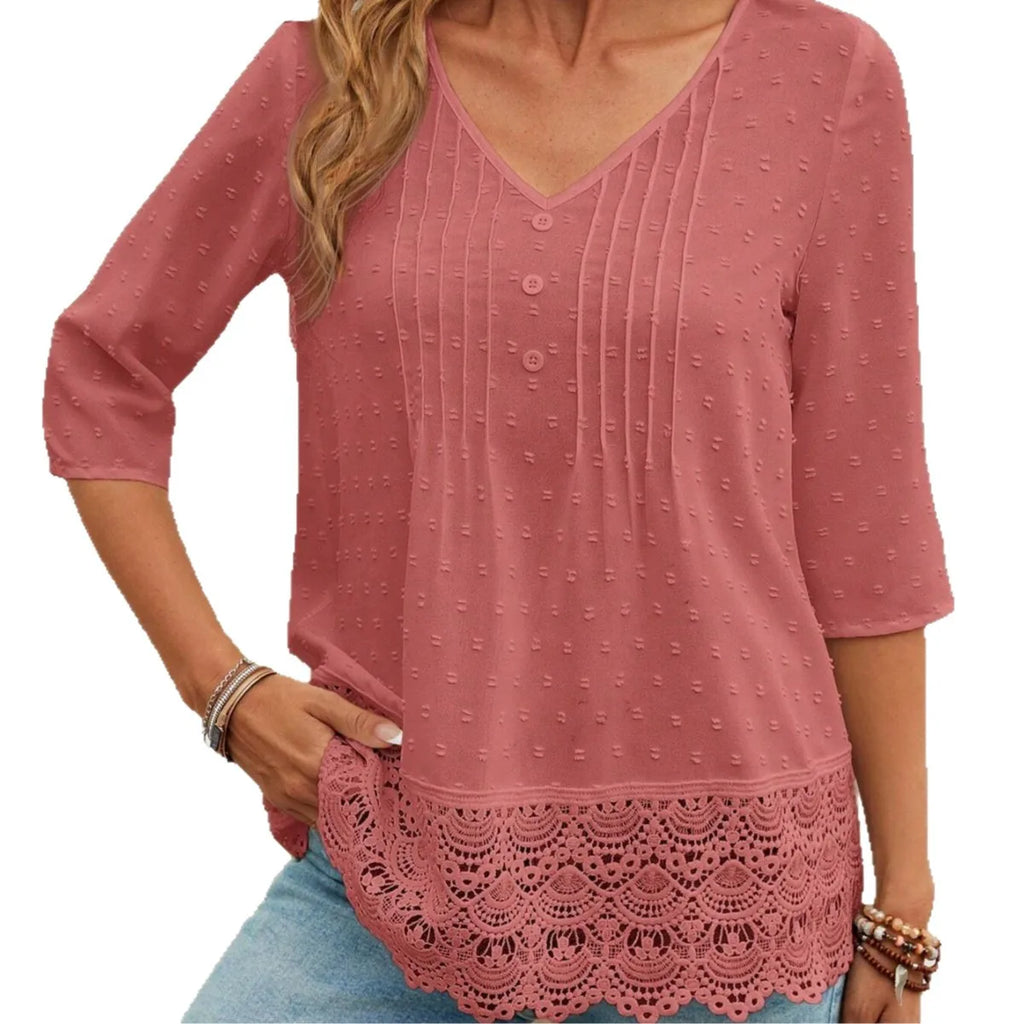 SAIDE™ | S52 TOP - EMBROIDERED HOLLOW OUT TRIM SHORT SLEEVE T-SHIRT