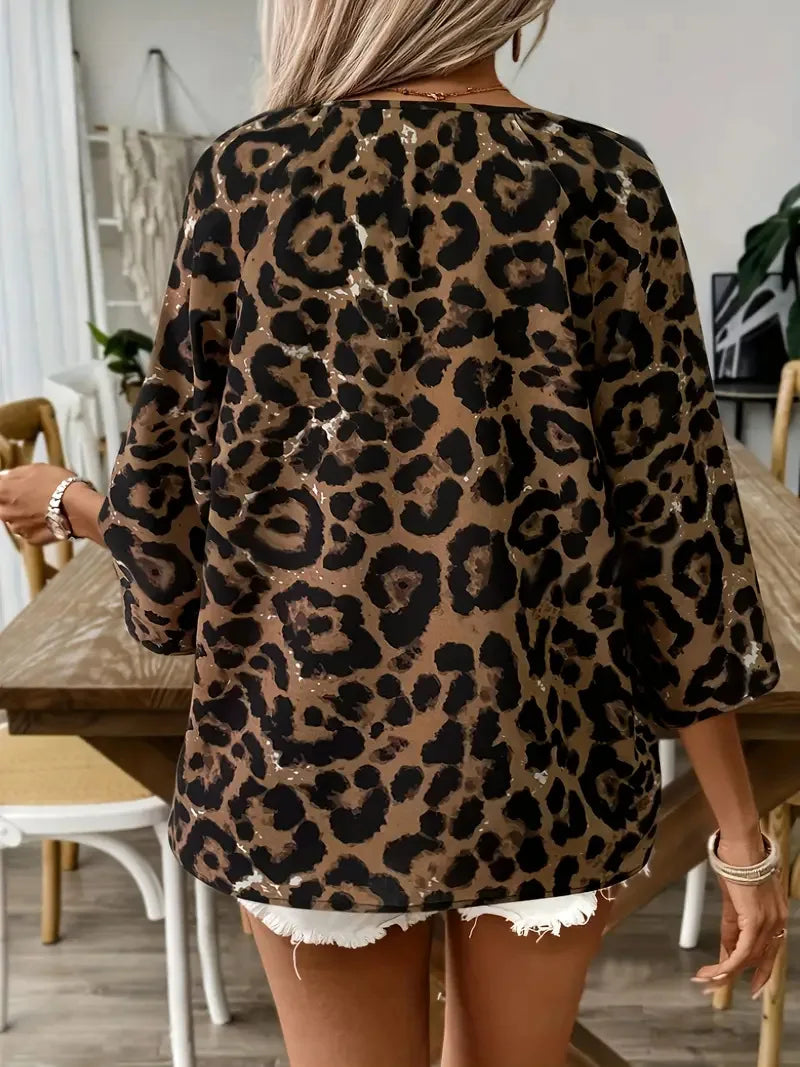 SAIDE™ | S13 SHIRT - LEOPARD PRINT V-NECK LONG SLEEVE SHIRT