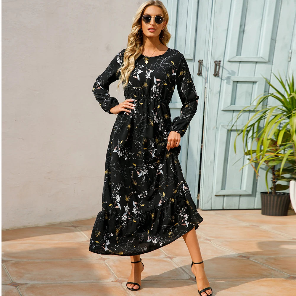 SAIDE™ | S64 DRESS - BOHEMIAN FLORAL PRINT LONG SLEEVE MAXI DRESS