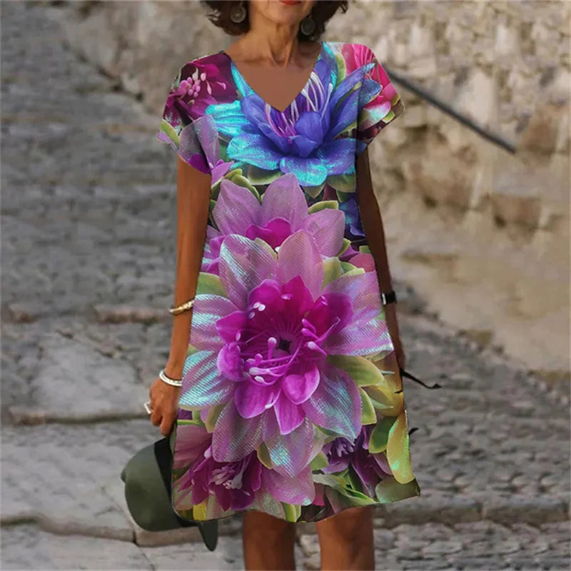 SAIDE™ | S139 DRESS - 3D FLORAL PRINT A-LINE DRESS