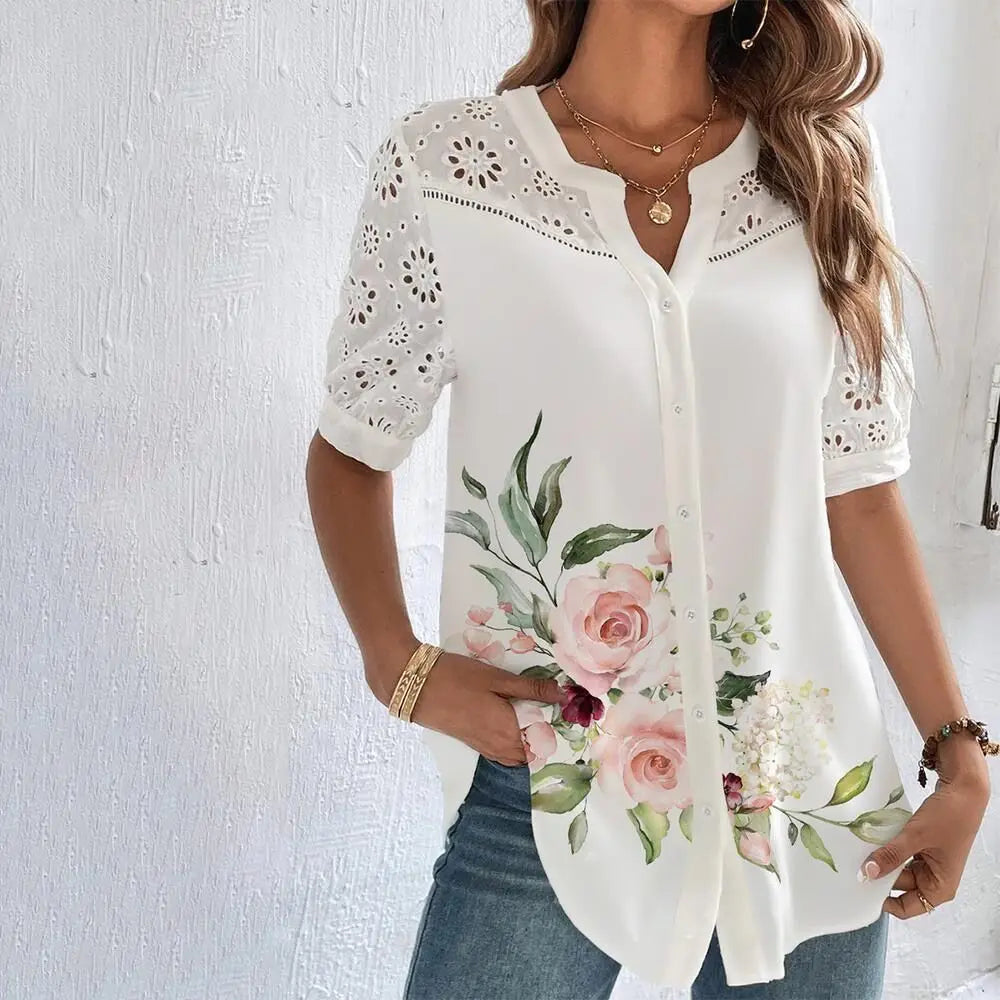 SAIDE™ | S108 TOP - TEMPERAMENT CASUAL LACE SHORT SLEEVE BLOUSE