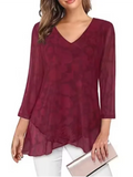 SAIDE™ | S127 TOP - PRINTED V-NECK PLEATED CASUAL TOP