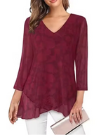 SAIDE™ | S127 TOP - PRINTED V-NECK PLEATED CASUAL TOP