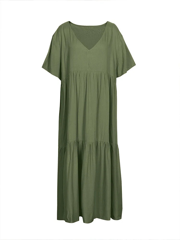 SAIDE™ | S129 DRESS - V-NECK A-LINE ANKLE-LENGTH DRESS