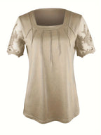 SAIDE™ | S107 TOP - ELEGANT KNITTED SQUARE NECK SHORT SLEEVE MESH TOP