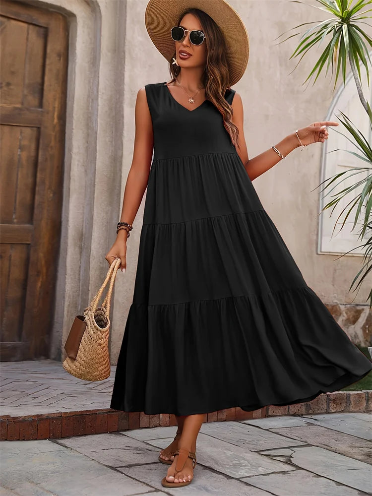 SAIDE™ | S88 DRESS - SUMMER CASUAL V-NECK LOOSE ELEGANT RUFFLES MAXI DRESS