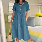 SAIDE™ | S136 DRESS - BUTTON FRONT COTTON LINEN DRESS