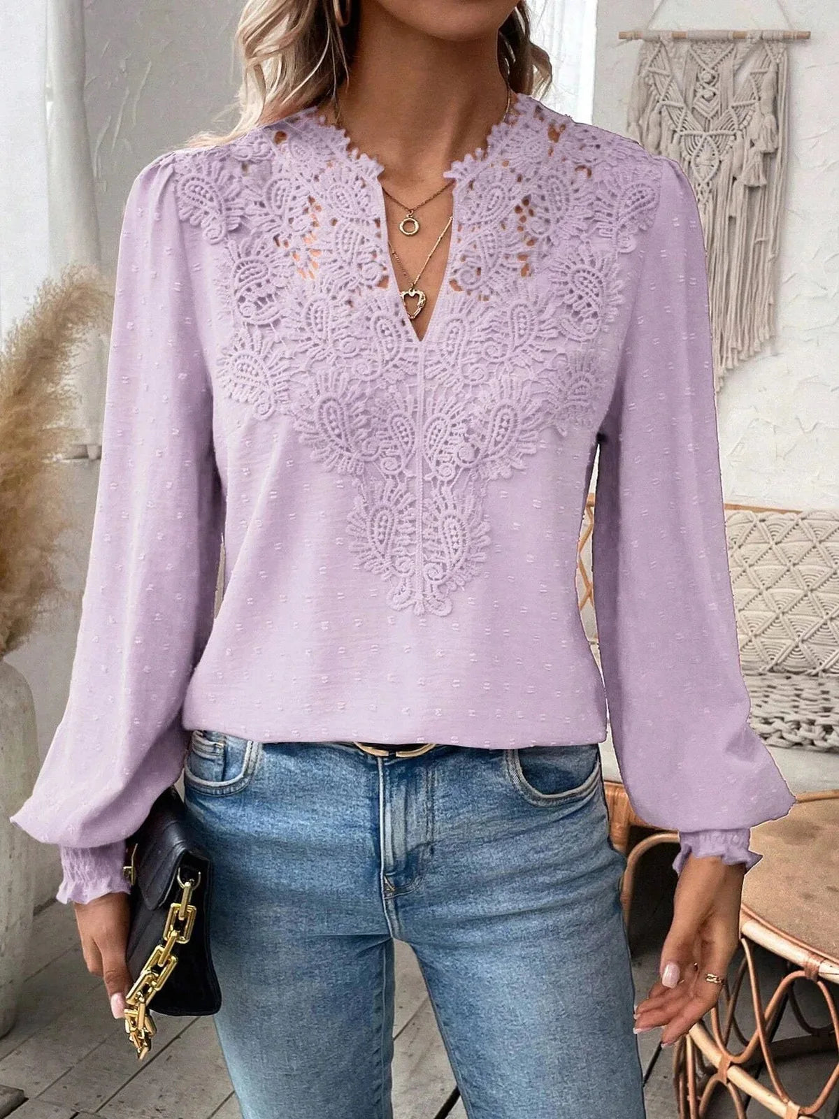 SAIDE™ | S82 SWEATER - FALL TRENDY SEXY LACE V-NECK PUFF SLEEVE PULLOVER TOP
