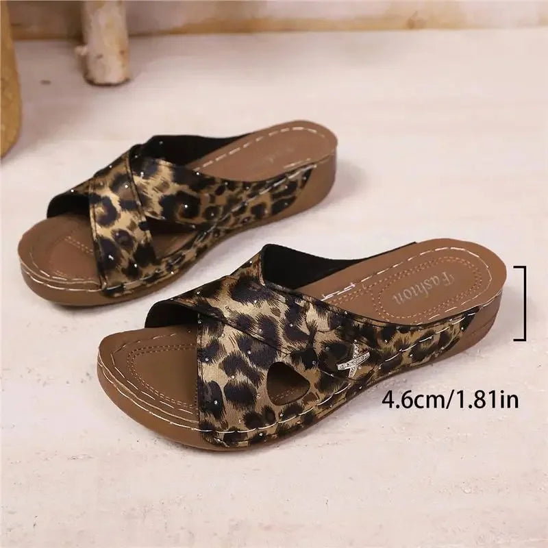 SAIDE™ | S11 SANDALS - LEOPARD PRINT WEDGE SANDALS