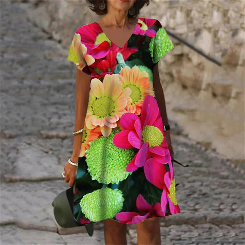 SAIDE™ | S139 DRESS - 3D FLORAL PRINT A-LINE DRESS
