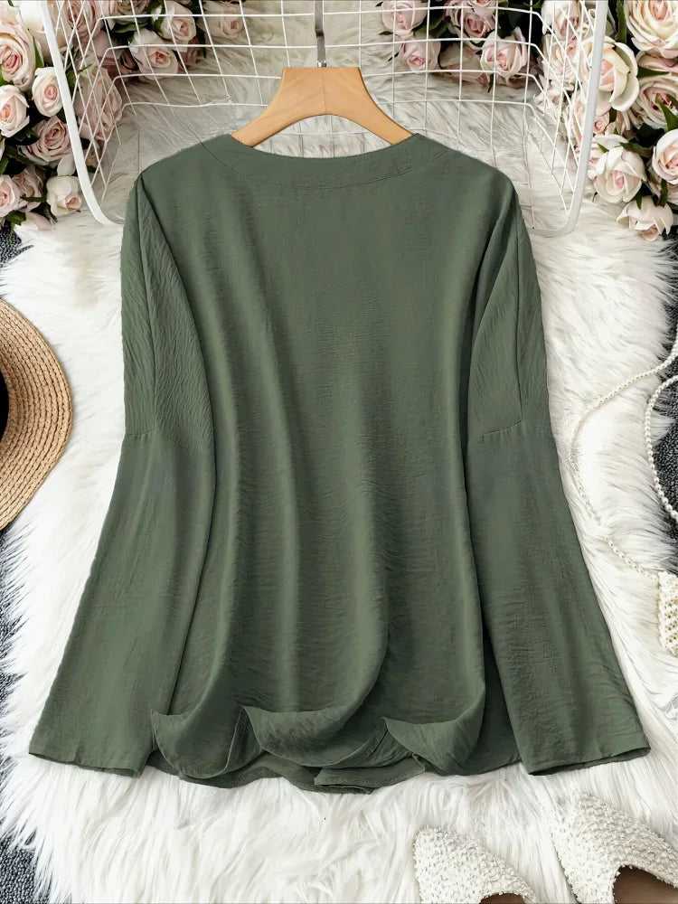 SAIDE™ | S43 TOP - CASUAL LOOSE LONG SLEEVE STAND COLLAR T-SHIRT