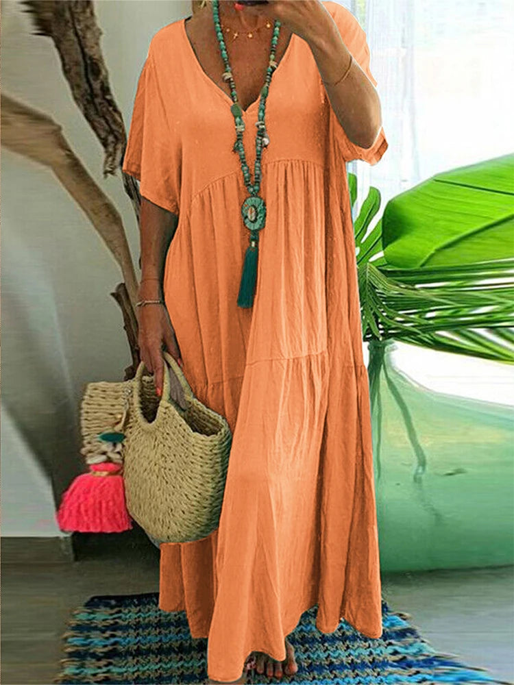 SAIDE™ | S129 DRESS - V-NECK A-LINE ANKLE-LENGTH DRESS