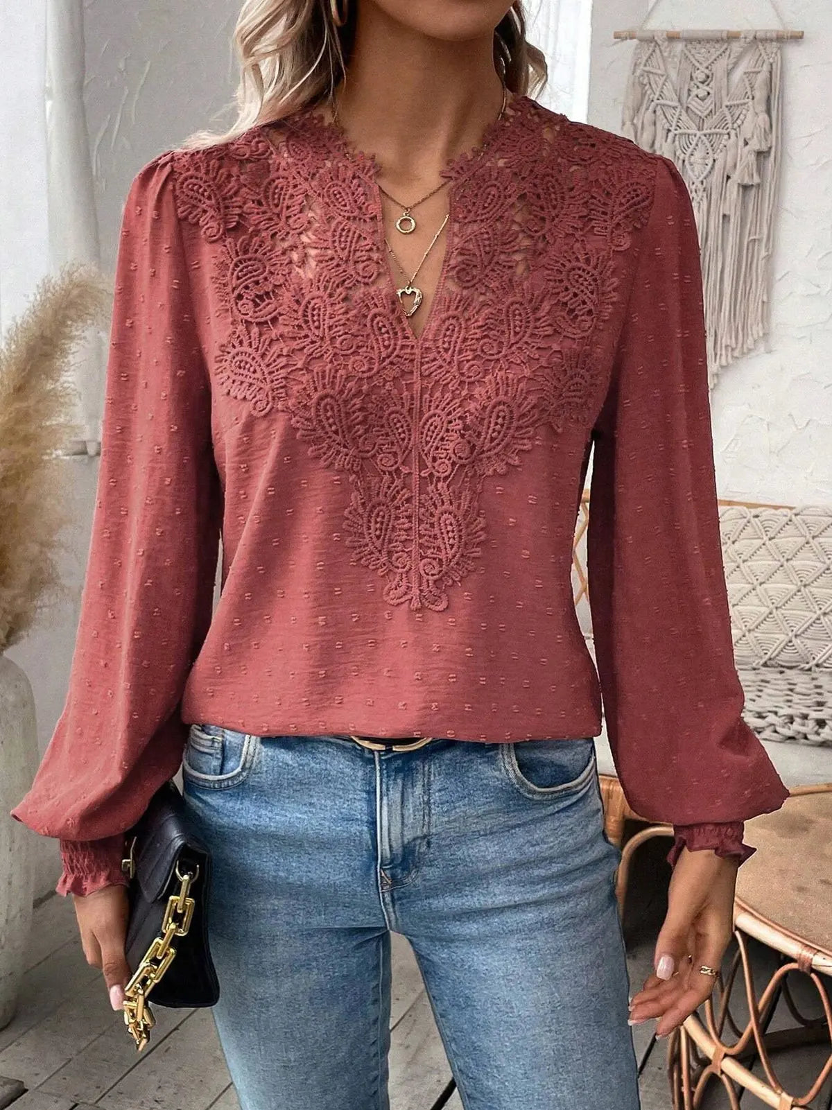 SAIDE™ | S82 SWEATER - FALL TRENDY SEXY LACE V-NECK PUFF SLEEVE PULLOVER TOP