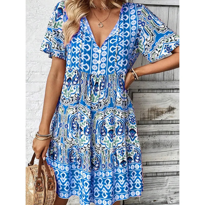 SAIDE™ | S113 DRESS - V-NECK LACE SPLICING BOHEMIAN RESORT DRESS