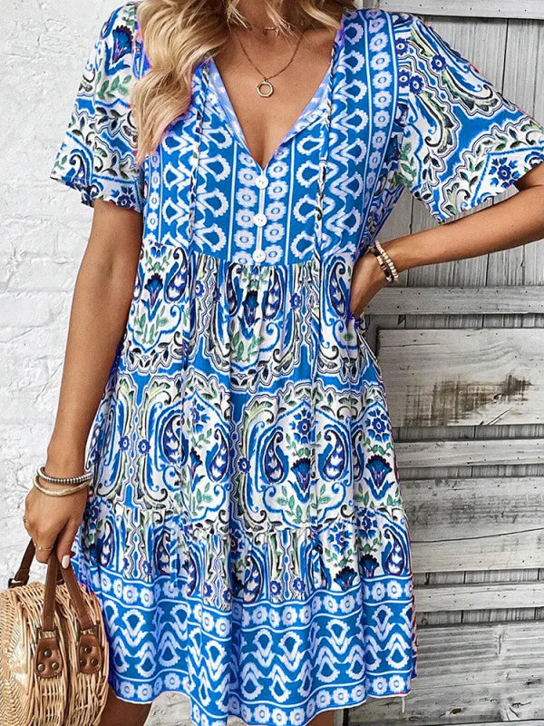 SAIDE™ | S113 DRESS - V-NECK LACE SPLICING BOHEMIAN RESORT DRESS