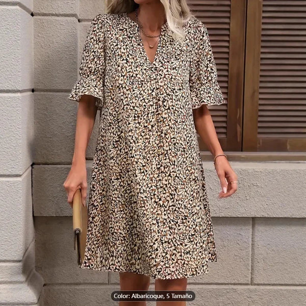 SAIDE™ | S56 DRESS - LEOPARD PRINT V-NECK BELL SLEEVE SPLICE DRESS
