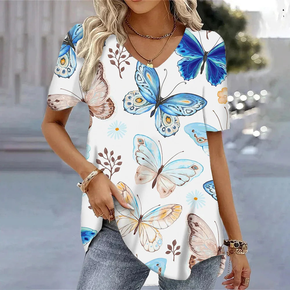 SAIDE™ | S130 TEE - 3D BUTTERFLY PRINT V-NECK T-SHIRT